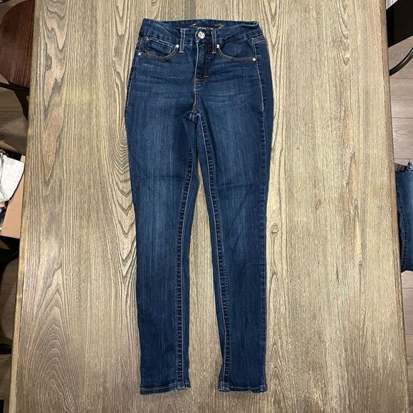 Seven 7 Womens High Rise Skinny Jeans Whisker Denim Dark Wash Blue Size 4 - Picture 1 of 11